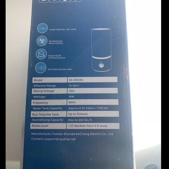 Raydrop Cool Mist Humidifiers for Babies, half gal. Quiet Ultrasonic Humidifier - Picture 8 of 12